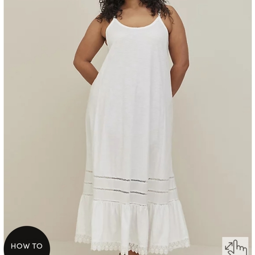 🆕️ CRISP WHITE CROCHET TRIM MAXI DRESS/NIGHTIE/COVER UP - SLUB COTTON